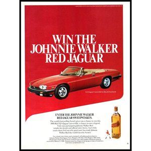 1988 Johnnie Walker Red Label Scotch Jaguar XJ-S Convertible Vintage Print Ad